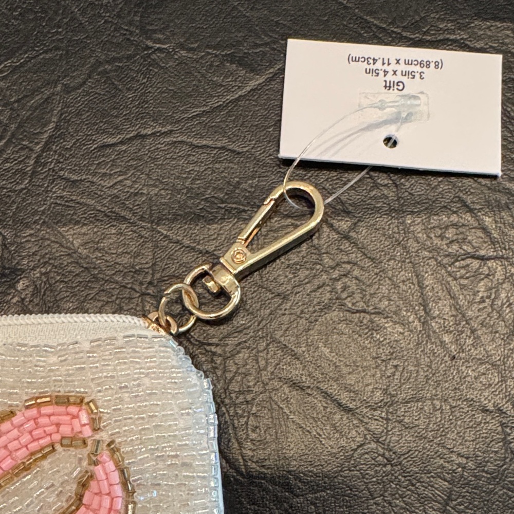 Chic Beaded Coin/Card Holder with Pink Bow, NEW, Sequins 🎀 - Picture 4 of 7